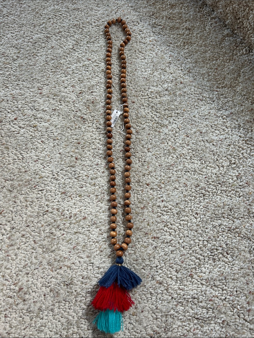 Vineyard Vines Boho Wooden Bead Necklace with Multicolor Tassels